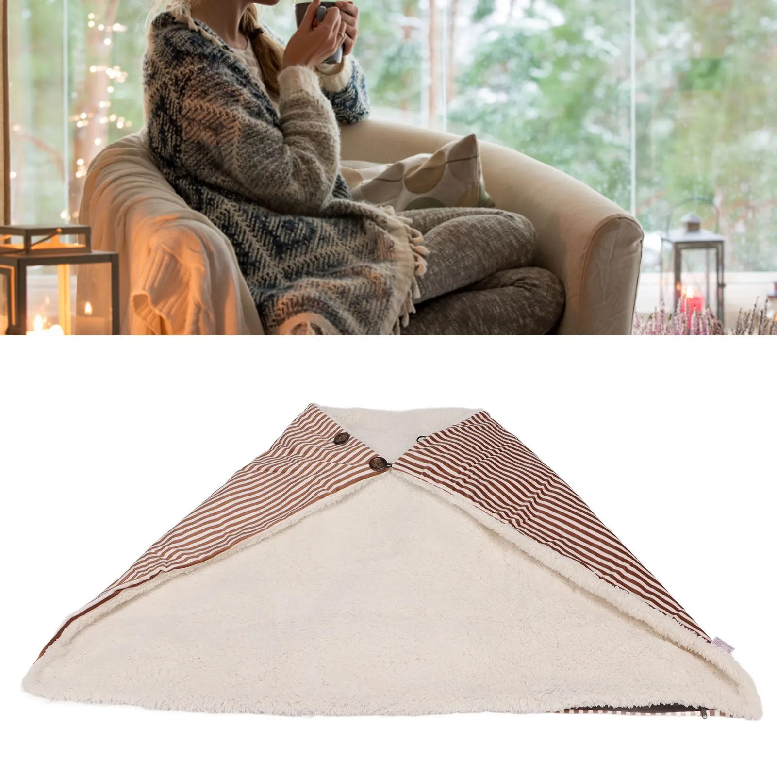 Heated Shawl 3 Gears Temperature Timing Function Plush Warming Blanket USB Power Supply 100x70cm 42-50℃ for Office Home Brown 1