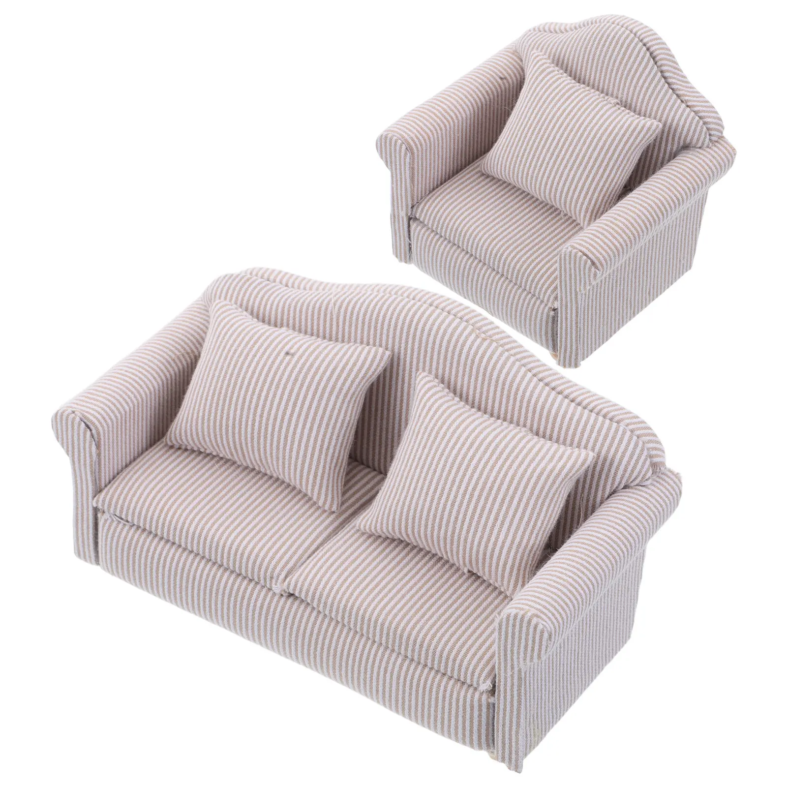 

2Pcs Miniature Dollhouse Living Room Furniture Pink Wooden Frame Sofa Armchair Couch Pillow Artificial Scene Decoration