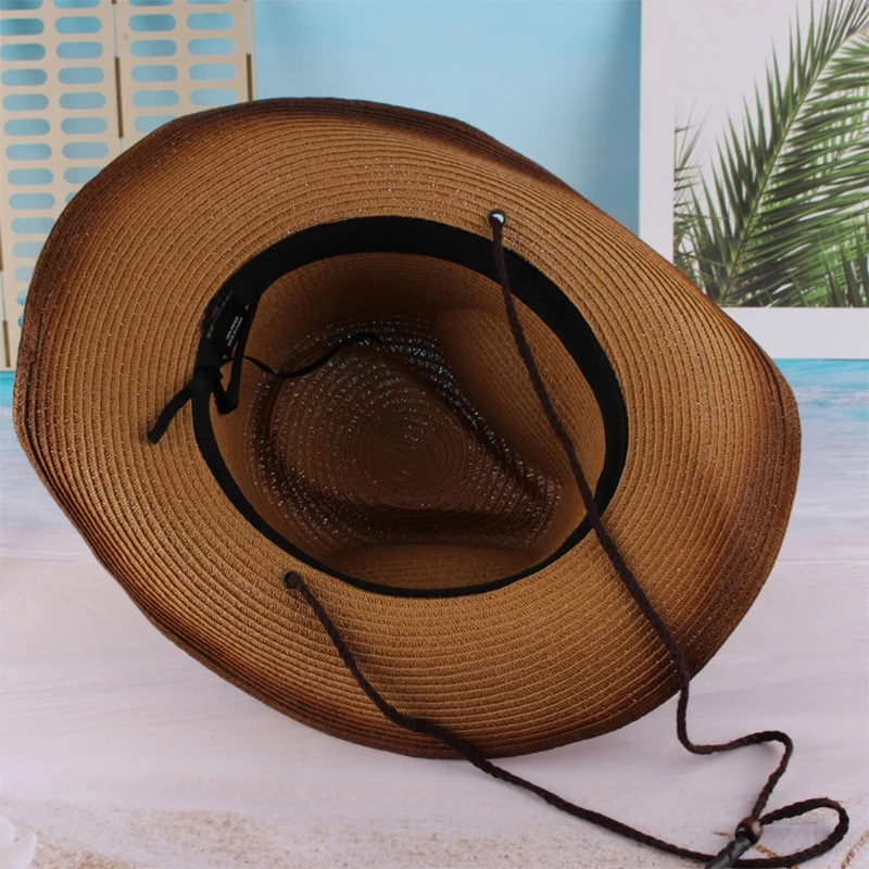 

Retro Big Brim Straw Hat Pa-pyrus Curled Top Hat Cowboy Pa-pyrus Cowboy Hipster Wide Brim Outdoor Trend for Sun