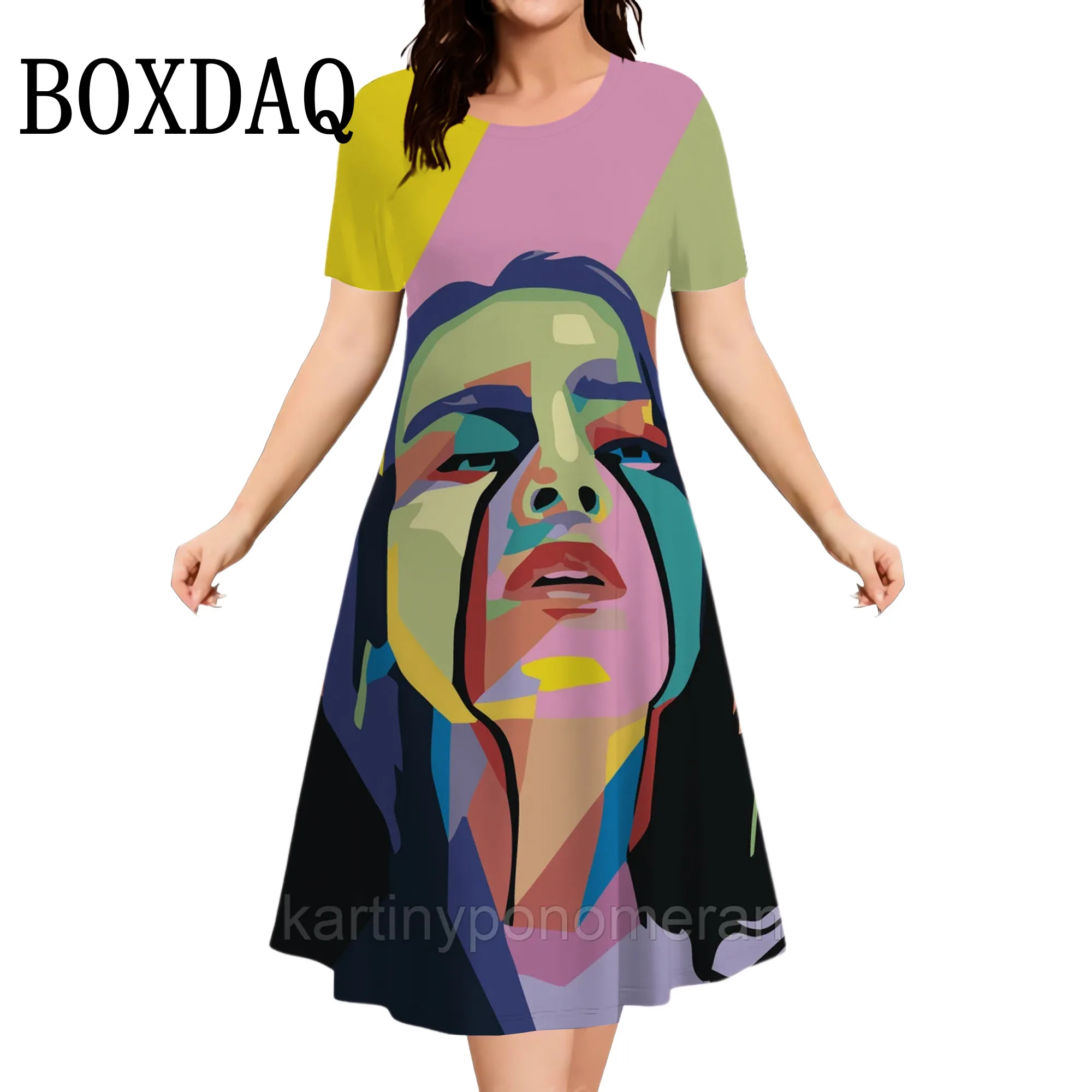 

Женские платья с принтом лица для женщин, платья больших размеров, модное женское элегантное свободное платье с короткими рукавами 2025, женская одежда 9XL