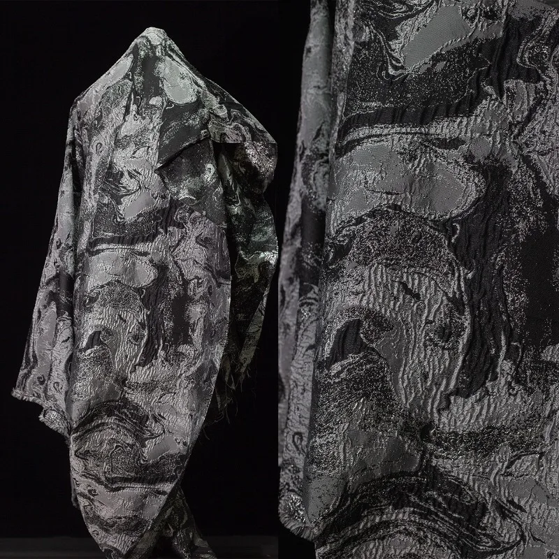 

Black Gray Irregular Relief Jacquard Fabric for Chinese Decoration Fabrics By The Meter Diy Sewing Material Cloth Wholesale