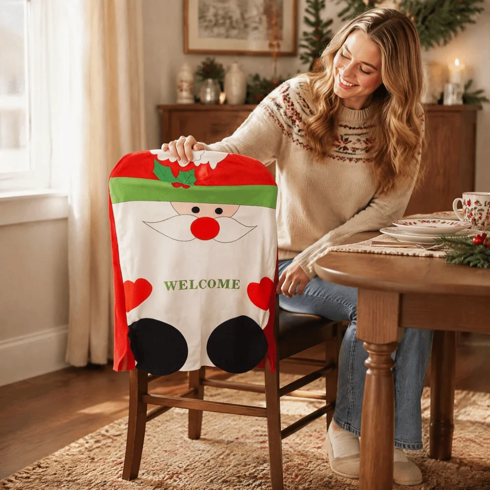 Snowman Christmas Chair Cover Elk Santa Claus Xmas Dinner Chair Seat Cover Reusable Soft Festival Table Decor Dress-up Props