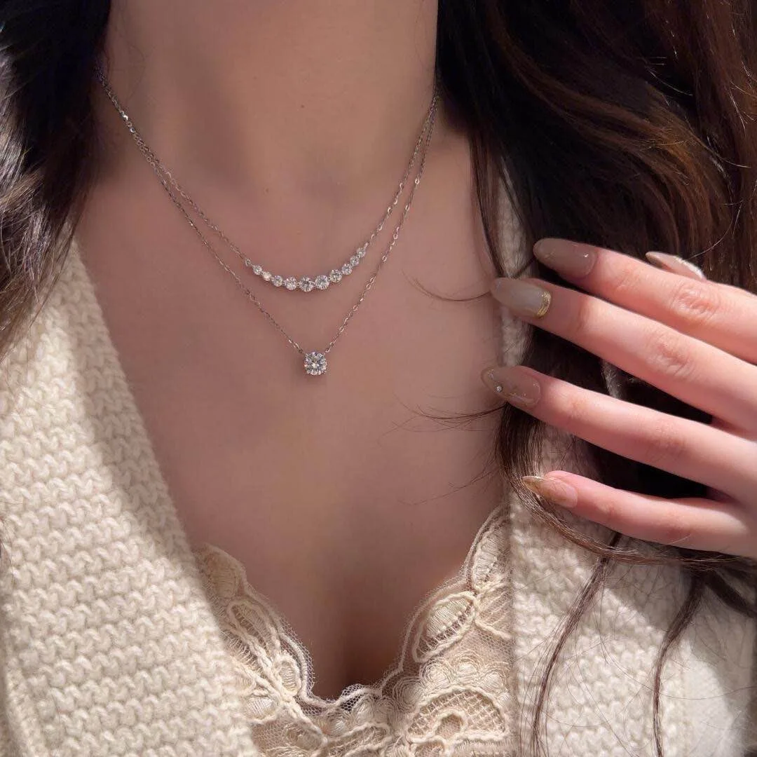D VVS1 Moissanite Pendant Necklace s925 Sterling Silver 18k White Gold Simulated Diamond Smile Necklace Choker Prata for Women