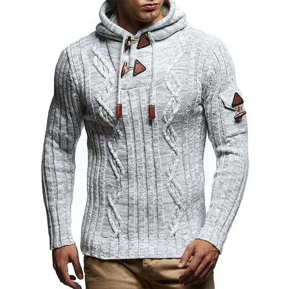 

Men Hooded Pullover Sweaters Long Sleeve Acrylic Fiber Drawstring Hooded Men Knitwear Trendy Classic Pullover Knitted Sweater