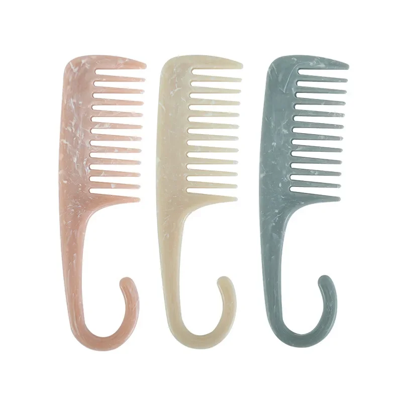 Cute Pink Hair Comb Marble Big Wide Tooth Comb Simple Texture Hairdressing Hairbrush Female Anti-static Detangler Brush