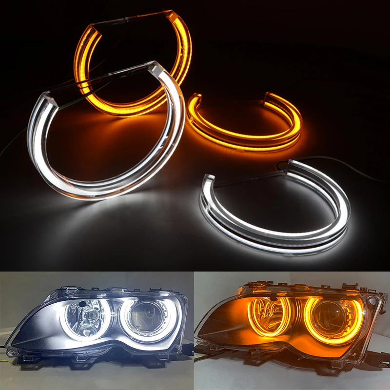 131mmx4 DTM LED Angel Eyes For BMW E46 E39 E36 E38 halogen Xenon Headlight Crystal Switchback  Lights Accessories Tuning DIY