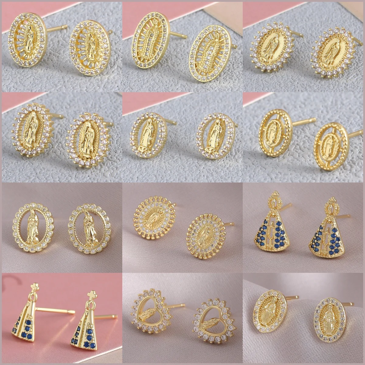 MHS.SUN 14 Stile Zirkon Jungfrau Maria Ohrstecker Exquisite vergoldete Santa Maria Serie Ohrring Neue Religion Schmuck Geschenke
