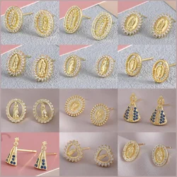 MHS.SUN Cubic Zircon Virgin Mary Stud Earrings Exquisite Gold Plated Santa Maria Series Earring New Religion Jewelry Gift