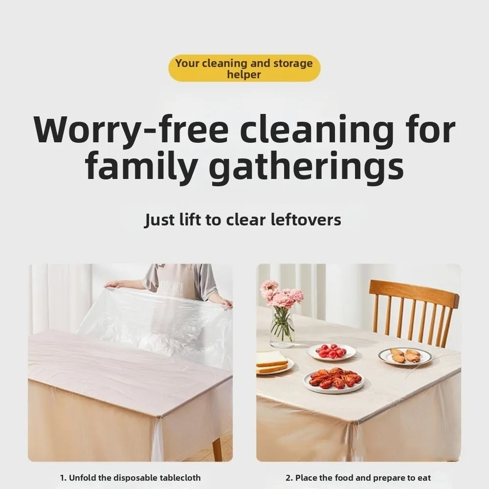 White Disposable Tablecloth Plastic Thickened Desk Protective Cover Waterproof Oil-proof Rectangle Round Table Table Cover - view 3