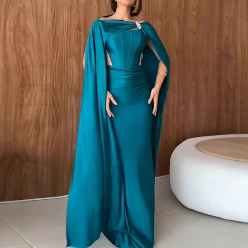 

Весеннее платье-шаль с рукавами, однотонное, для подружек невесты, элегантное, с завышенной талией, женское длинное платье, модное вечернее платье с открытыми плечами, облегающее.