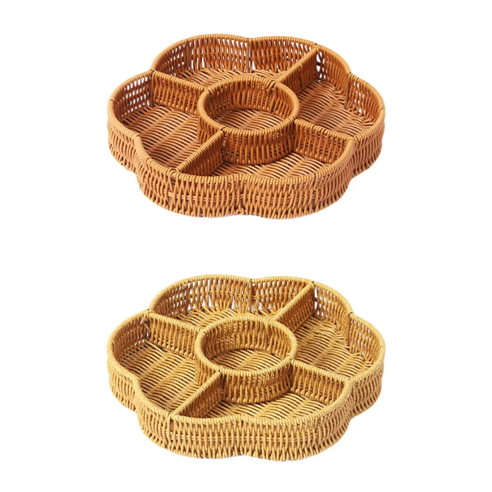 Round Dried Fruit Tray Hand-woven Basket Practical Storage Basket 5 Grids Snack Serving Plate for Bedroom Countertops Bread