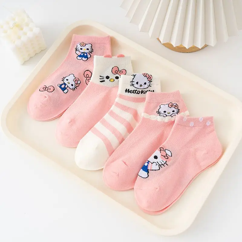 Sanrio Hello Kitty children's socks cute kawaii girls cartoon anime cute kt cat girl mid-calf socks pure cotton new socks gift