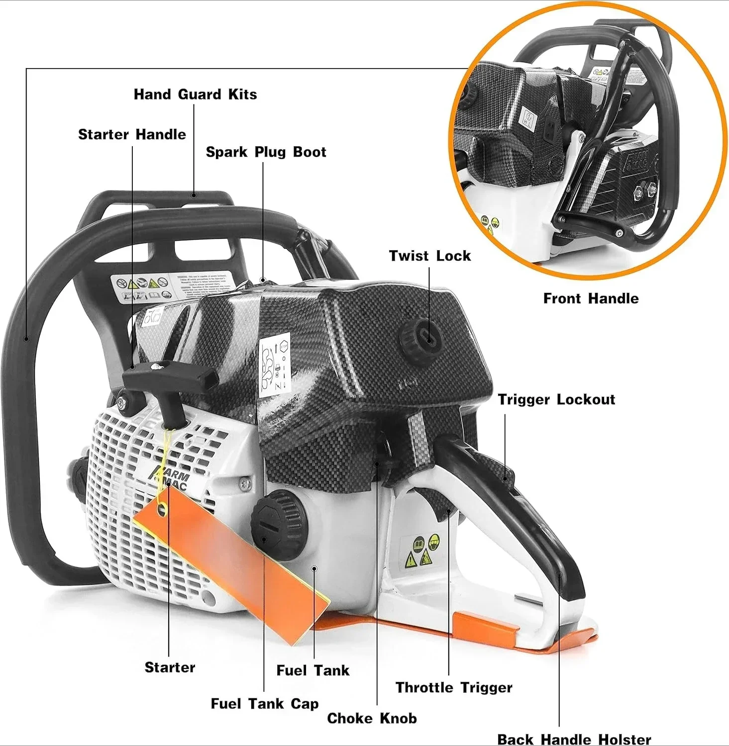 Motosserra a gás de 36 polegadas, motosserra NEOTEC 92cc motosserras de energia a gasolina de 2 ciclos, 5,2KW 7HP, todas as peças compatíveis com MS