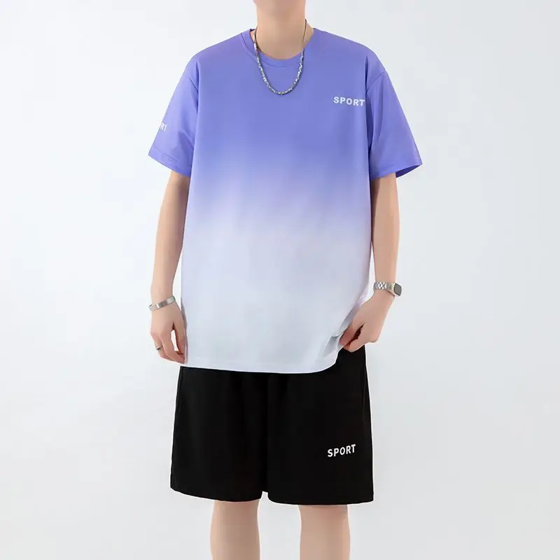 

Men's Shorts Set No Logo Sports Suits Male T Shirt Short Sets 2 Piece Outfit Quarter Sleeve Cool Aesthetic High Quality Outdoor