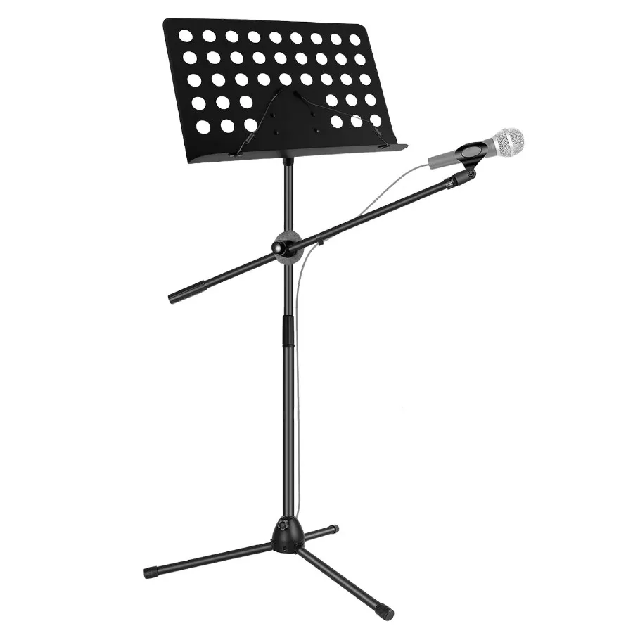 Soporte para música de 5 núcleos, soportes para libros de escritorio ajustables en altura con soporte para micrófono, soporte para partituras portátil, soporte para libros de Metal, Atril plegable