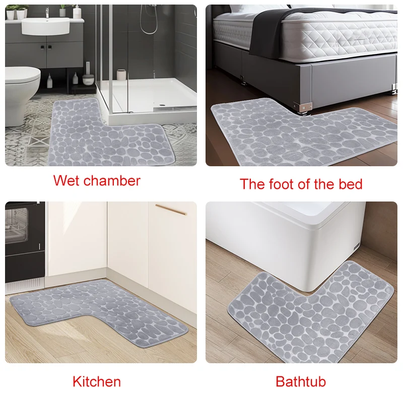 L-shaped Corner Bathroom Mat, Cobblestone Non-slip Toilet Mat, Machine Washable Soft Absorbent Floor Mat Bath Corner Shower Mat