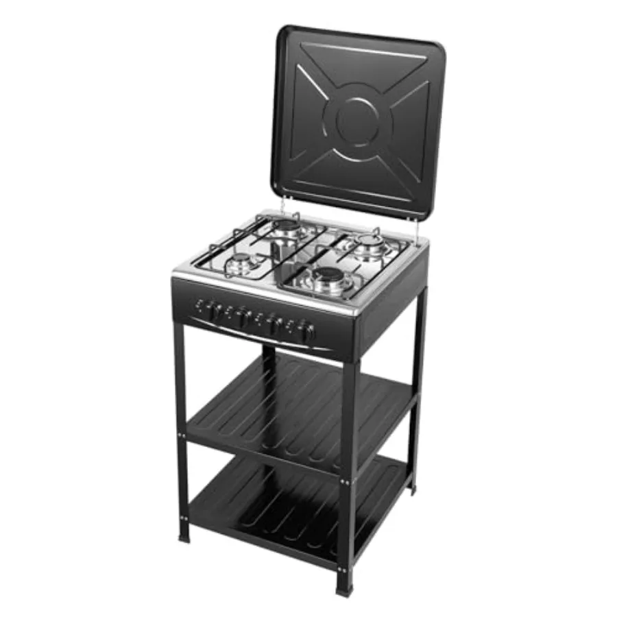 

4Burner Natural Gas Stove with Support Leg Stand and Storage Shelves for Outdoor Backyard Camping Freestanding Gas Cooktop Comp