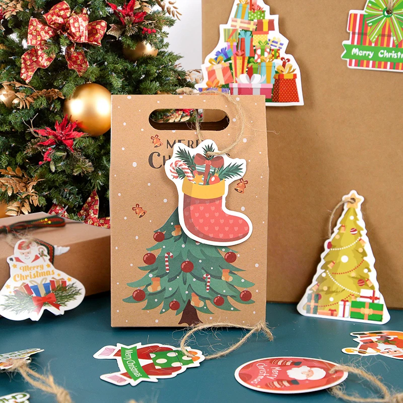 12pcs Christmas Paper Pendants Santa Claus Reindeer Snowman Christmas Tree Hanging Ornament Card Gift Labels Home Decoration