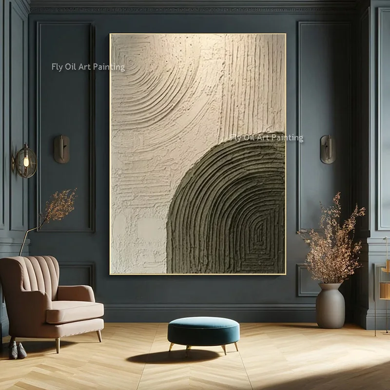 Cream Sage Canvas 3D Textured Wall Art Abstract Arc Texture Handmade Oil Painting Wabi Sabi Simple Wall Decor For Entry Hall