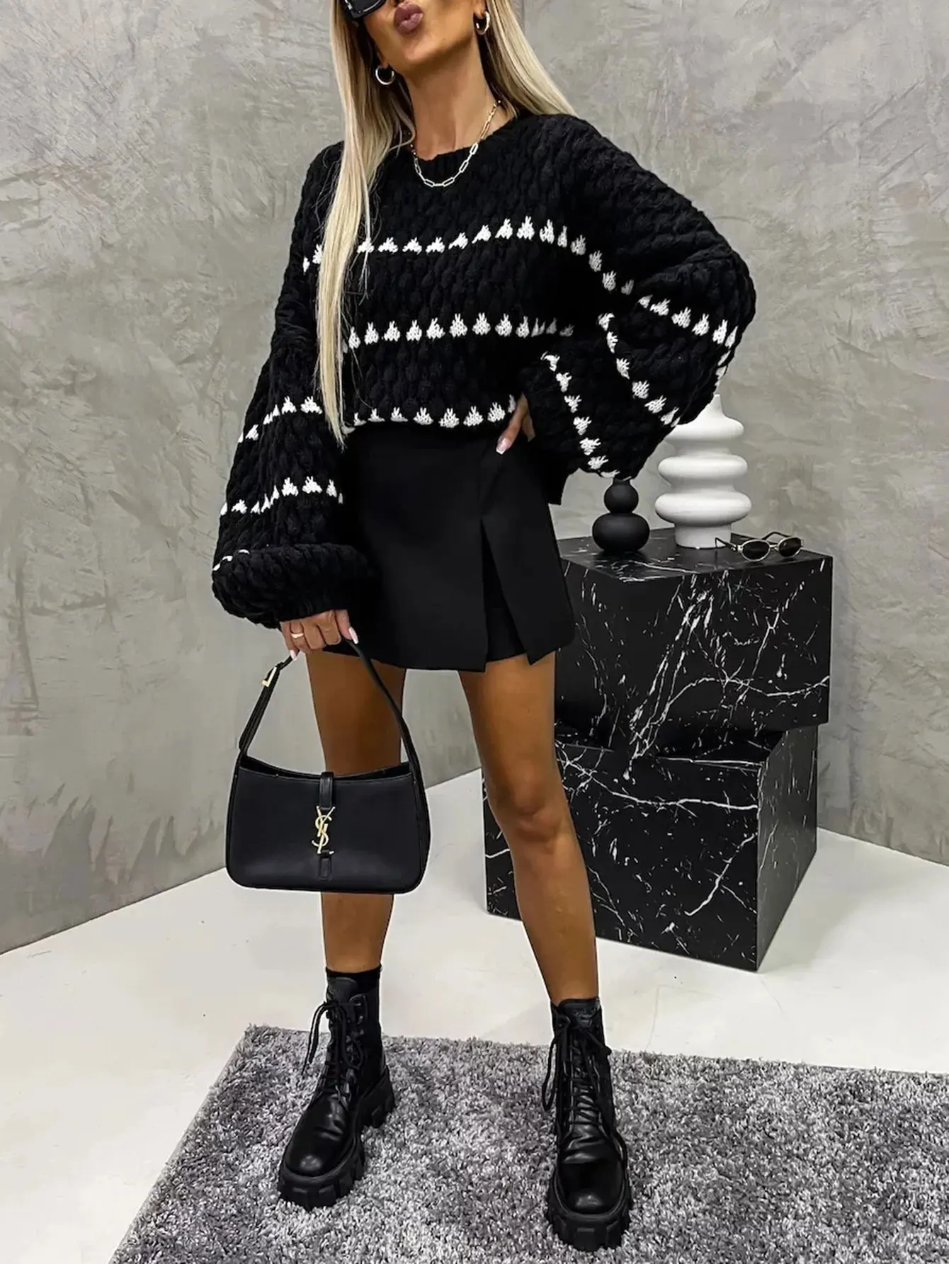 

Женский осенне-зимний лоскутный свитер с длинным рукавом и круглым вырезом, повседневная одежда в базовом стиле, повседневная одежда обычного кроя