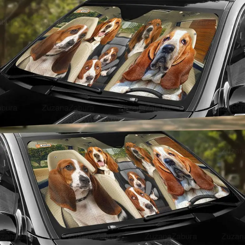 Basset Hound Family Car Sun Shade, Basset Hound Auto SunShade, Basset Hound Lovers, Funny Gift, Basset Hound Sun Shade