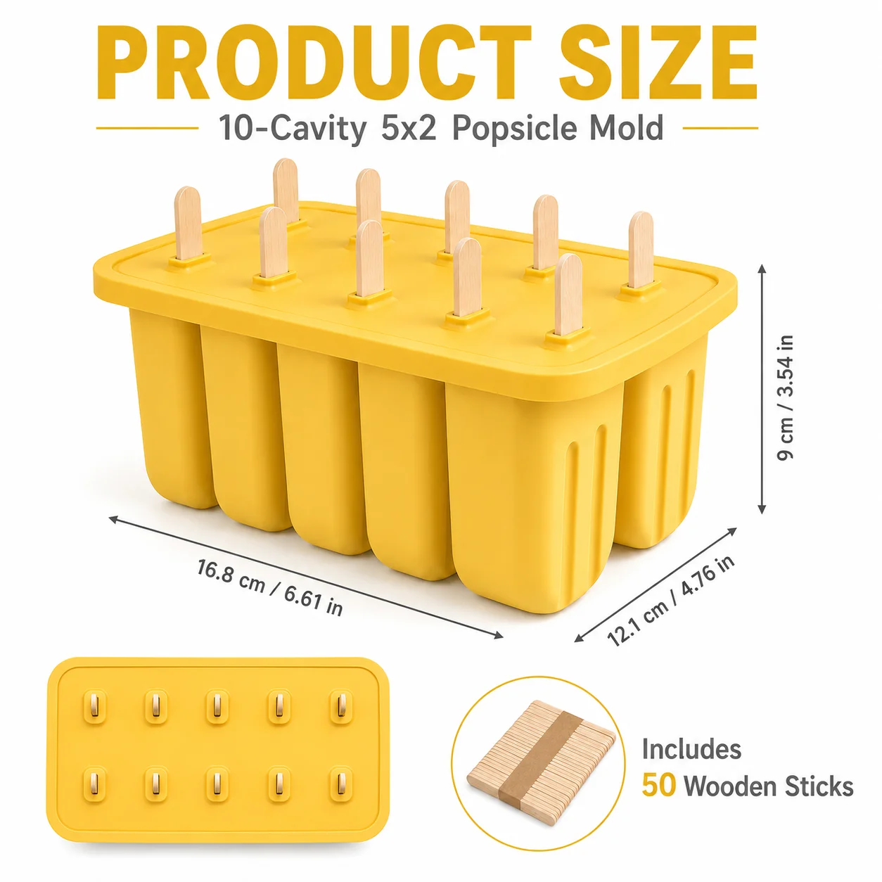 Uwhise 10 Cavity Silicone Popsicle Molds Set Food Grade Ice Pop Maker Mold With 50 Wooden Sticks And Spill Proof Lid For Kids