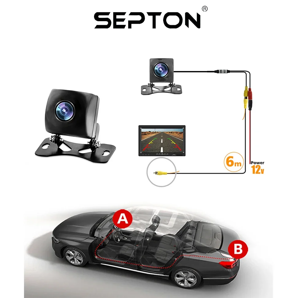 SEPTON Câmera de carro AHD Câmera de backup 170 graus grande angular versão noturna câmera de visão traseira de carro à prova d\'água