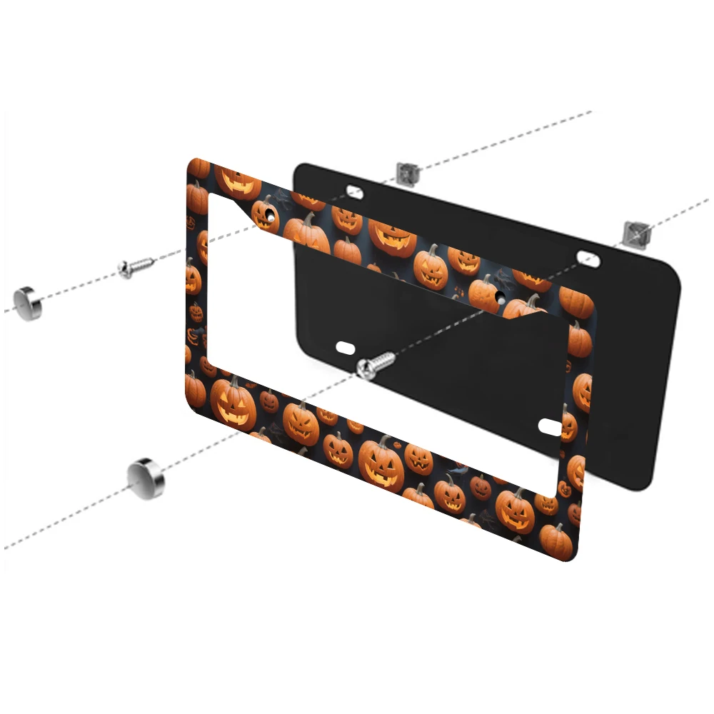 1 قطعة نمط اليقطين البرتقالي 2-Hole إطار لوحة الرخصة مادة الألومنيوم 6x12 بوصة مع المسمار مجموعة الرجعية الجدة سيارة الديكور