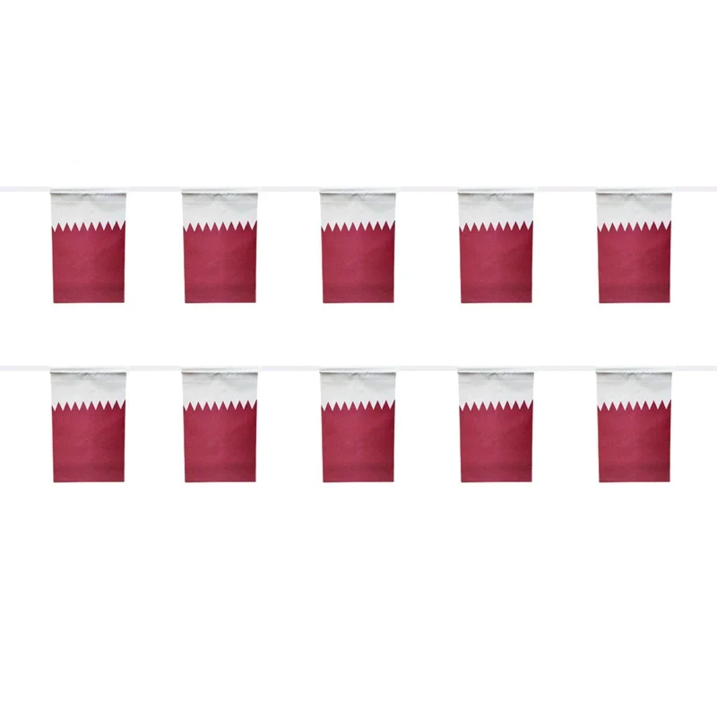 (SKY FLAG)  Qatar bunting flags 14x21cm 20pcs/lot Qatar String flags Pennant Banner for Festival Party decoration
