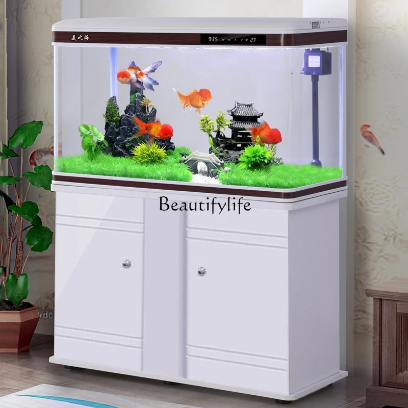 

Living room home desktop medium-sized goldfish tank rectangular glass floor-to-ceiling large lazy water box