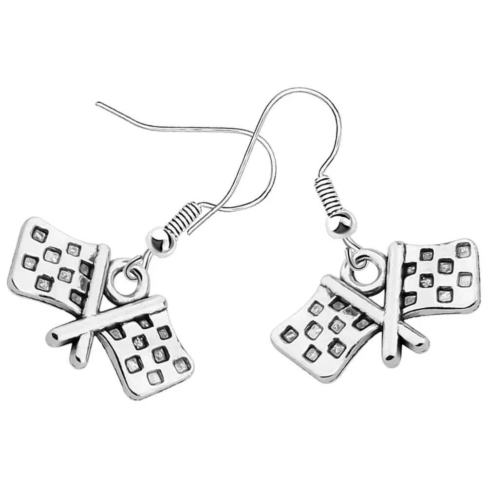 Racing Flag Earrings Race Day Jewelry Checkered for Women Car Alloy Fashion Charm Miss