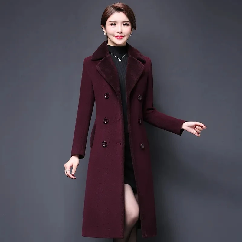 Manteau en laine mélangée de haute qualité pour femme, manteau en fausse fourrure, long, épais, coréen, mère, automne, hiver, nouveau, 2023