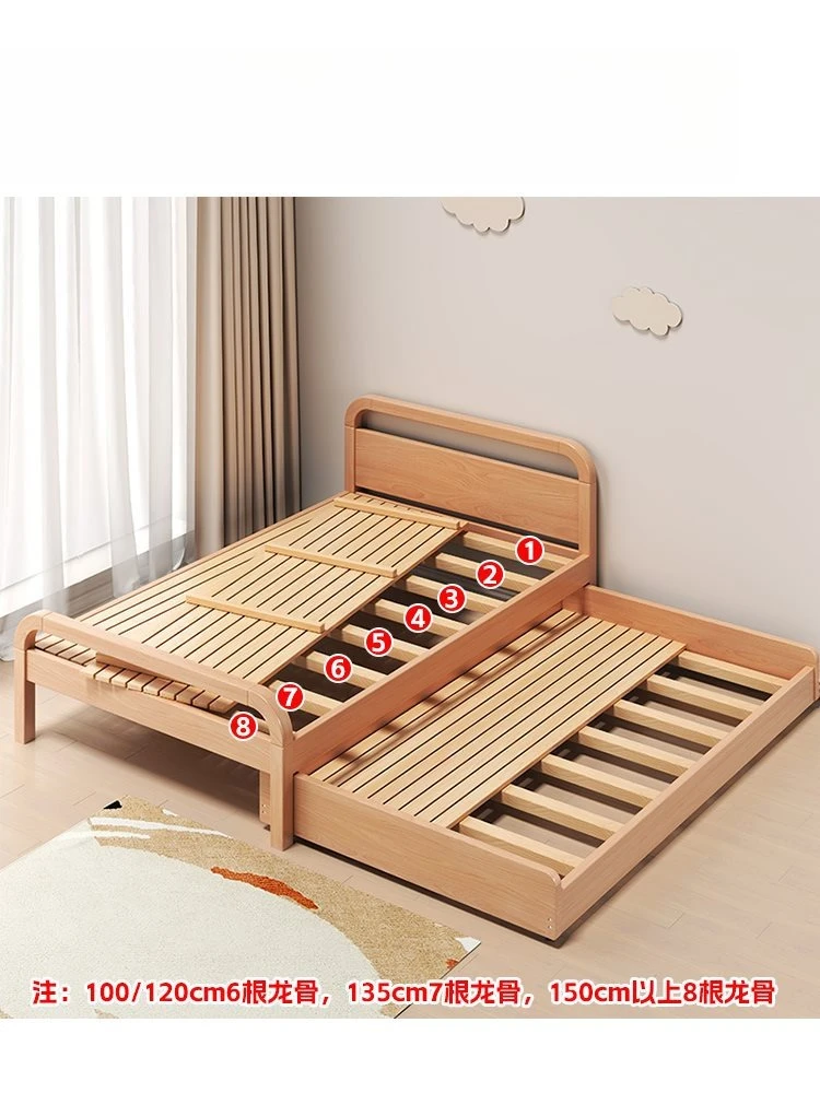 Bedroom full solid wood trailer pull-out bed small apartment space saving bunk bed mother and child bed 3