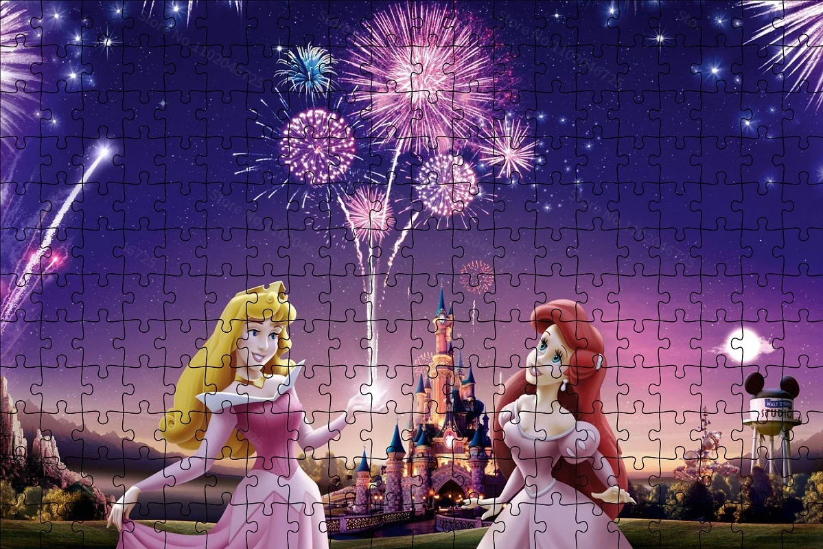 300 500 1000 Pieces Wooden Jigsaw Puzzle Disney Princess Fireworks Cartoon Paper Puzzle Educational Toy Collection Hobby