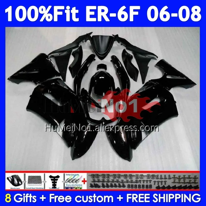 Injection Body For KAWASAKI NINJA 650R ER6 Glossy black F 650 R ER 6 F 245No.1 ER-6F ER 6F ER6F 06 07 08 2006 2007 2008 Fairing