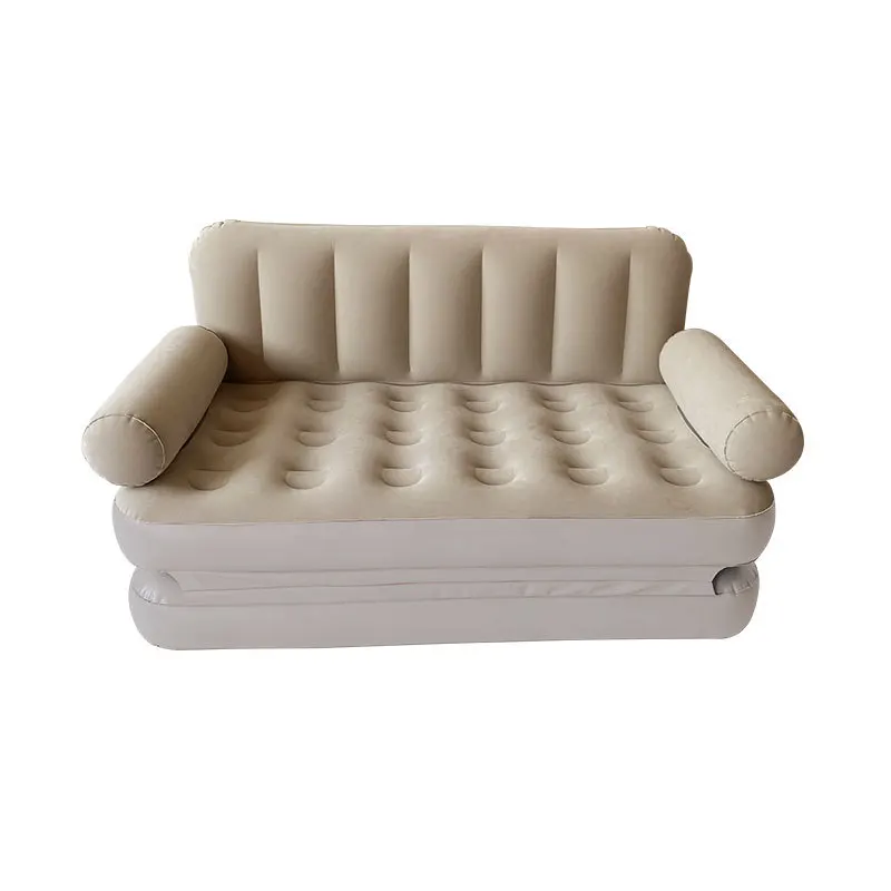 Stock inflatable pull-out sofa velvet surface 2-in-1 valve blow-out sofa and folding queen air mattress bed