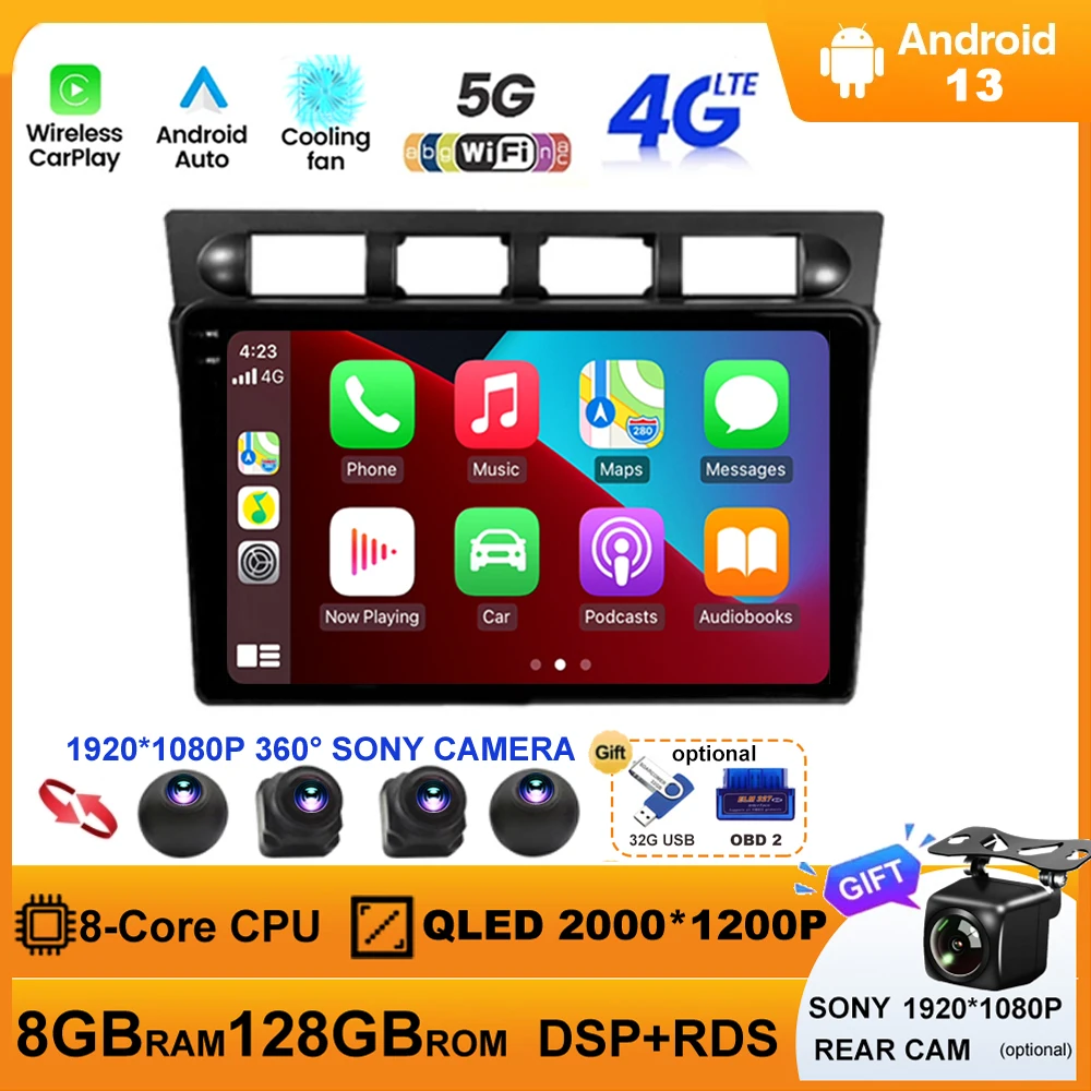 

For Kia Picanto SA Morning 2004 - 2007 Android 13 Car Radio Player Stereo Multimedia WIFI BT GPS Navigation Player QLED Screen