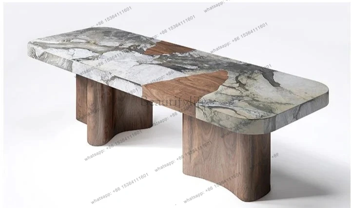 

Premium Natural Stone Dining Table, Italian Minimalist Long Table for Large Homes, Stain & Heat Resistant, Eco-Friendly, Custom