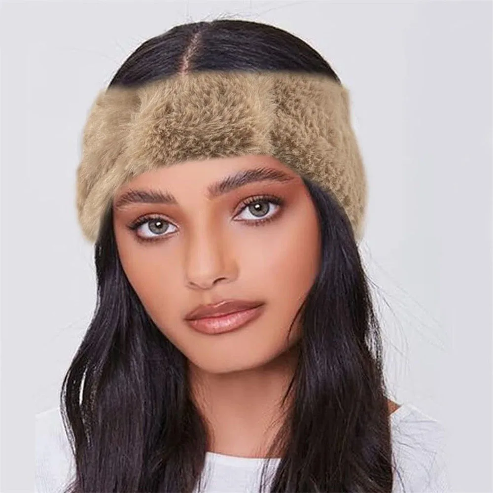 

Winter Thick Elastic Outdoor Turban Headwrap Fluffy Faux Fur Bowknot Headband Women Vintage Wide Edge Plush Makeup Wash Hairband