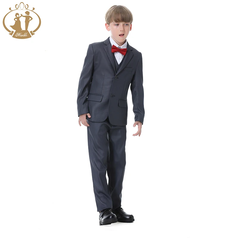 Boys Dark Grey Wedding Suit Kids Formal Blazer Clothing Set Gentleman Children Day Graduation Chorus Performance Dress Costume