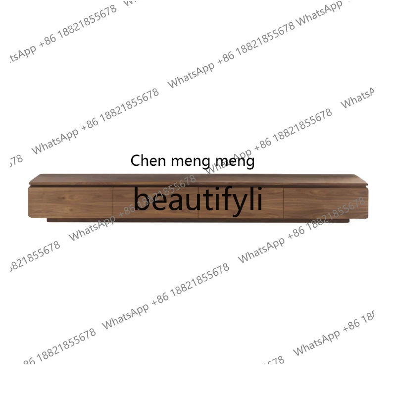 

Solid wood TV cabinet Italian minimalist living room locker black walnut modern home floor cabinet H