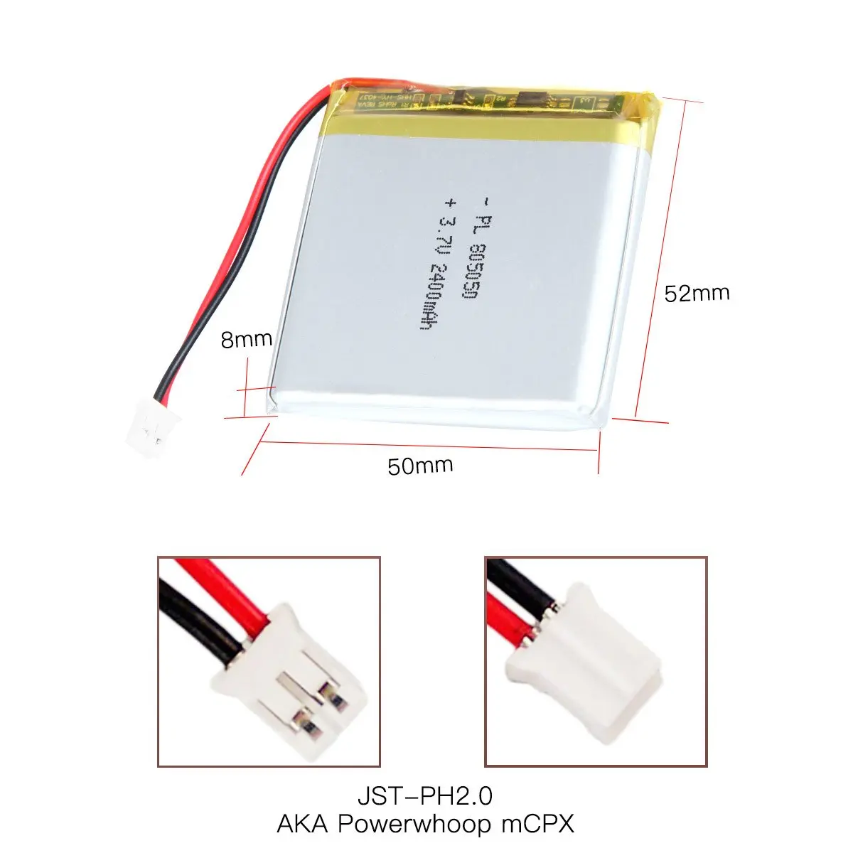 3.7V 2400Mah 805050 Oplaadbare Lipo Batterij Lengte 52Mm