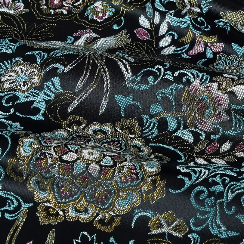 

Винтажная черная парча, жаккардовая ткань для штор, ручная работа, шитье, сделай сам, домашнее металлическое женское платье, пальто ханьфу, украшение, материал для рукоделия