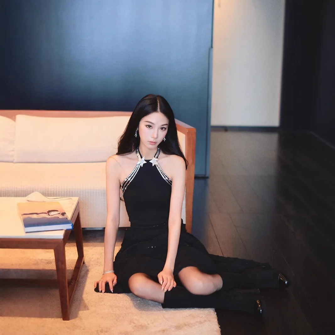 

customized women's adult fashion clothing sexy pentagram hanging neck jumpsuit high-end temperament camisole vest top dress