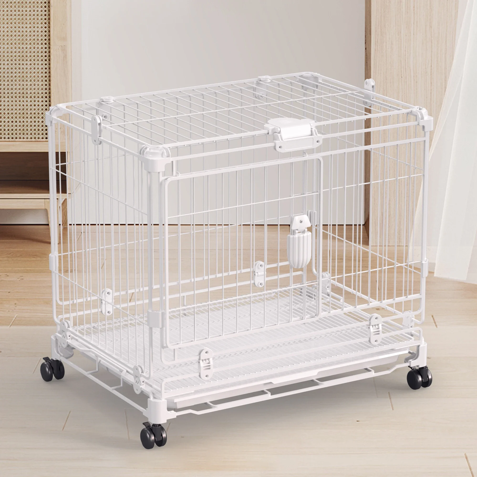 

Metal Pet Cage Dog Crate Durable Indoor Pet Dog Rabbit Cages with Wheel Stainless Steel