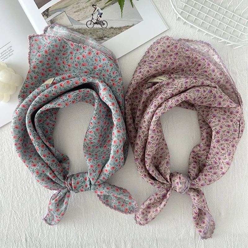 

Корейский хлопково-льняной шарф из Дондэмун, женский летний тонкий квадратный шарф с цветочным узором, художественный нежный шарф для шеи, модный аксессуар