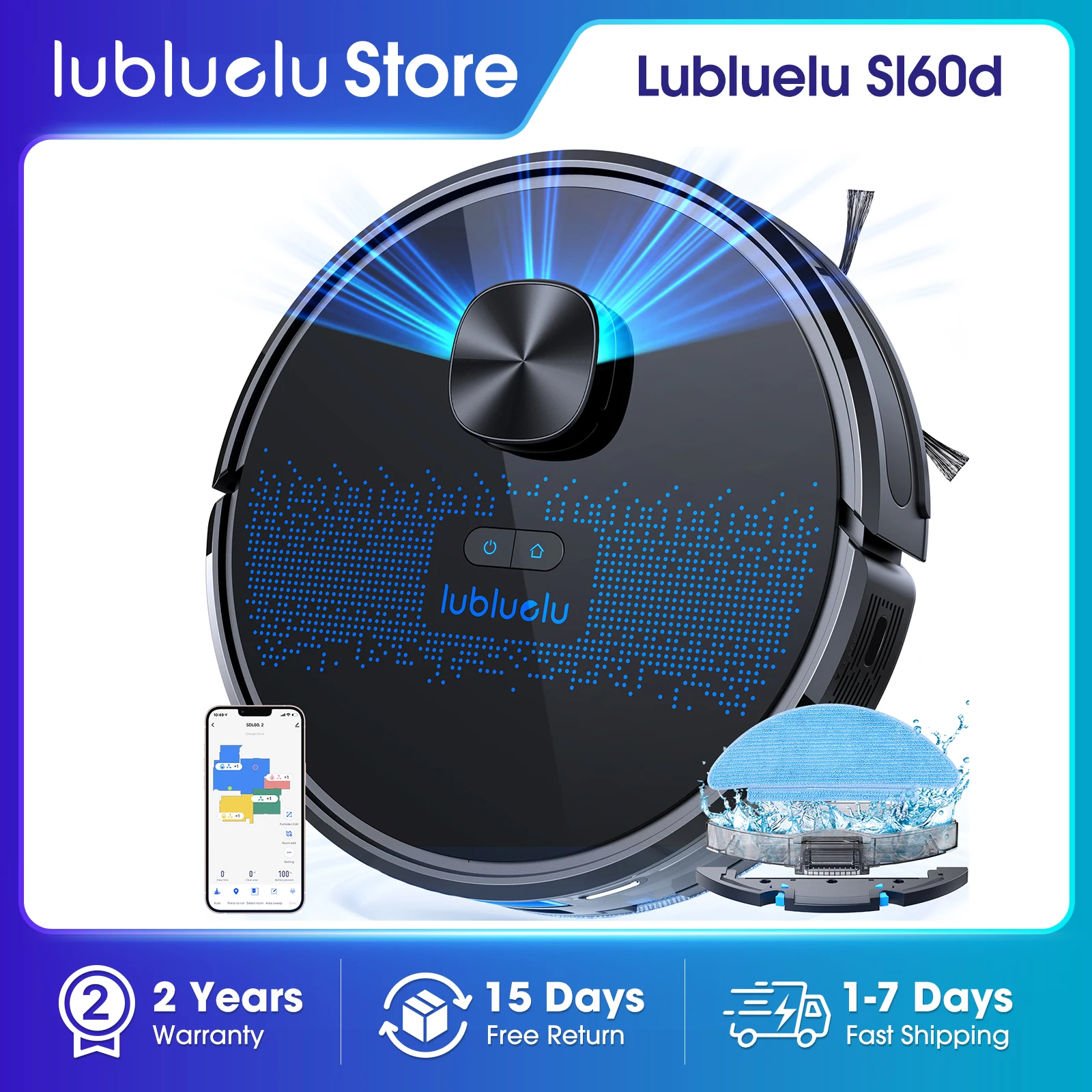 Lubluelu SL60D Robot Vacuum and Mop Combo - 4500Pa Suction