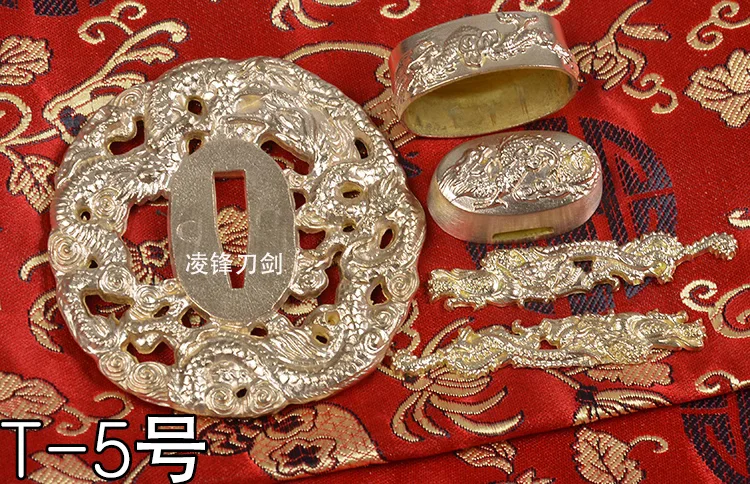 

Complete Bright Brass & Vintage Copper Set of Tsuka Accessories Tsuba Fushi Kashira Menuki for Japanese Samurai Katana Sword