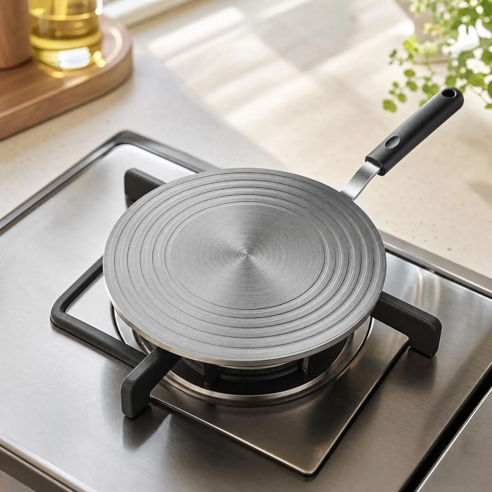 Stove Heat Diffuser for Gas Burner Flame Heat Distributor Aluminum Alloy Round Cooktop Shield with Detachable Handle