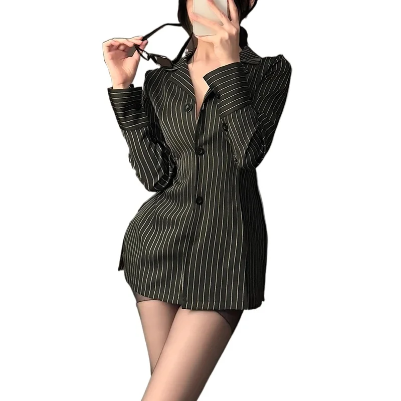 

Office Lady Cosplay Open Bra Role Play Lingerie Costumes Sexy Striped Shirt Office Lady Roleplay Uniform Shirt OL Secretary